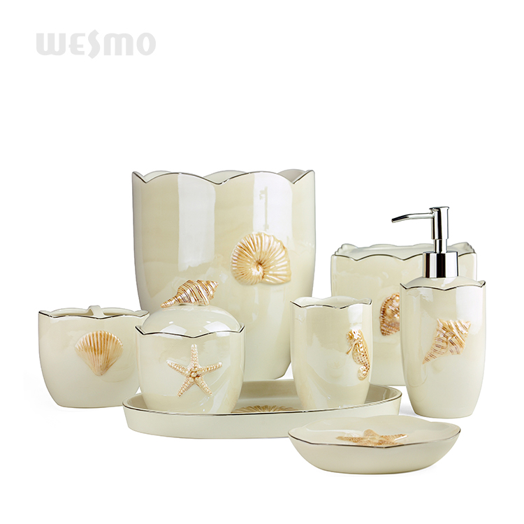 Factory Fast Delivery Marine Theme Pearlized Ceramic Bathroom Accessories